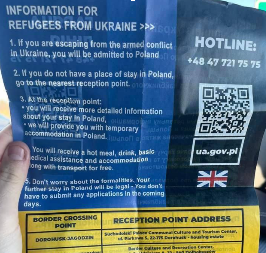 copy of leaflet given to Ukraine refugees